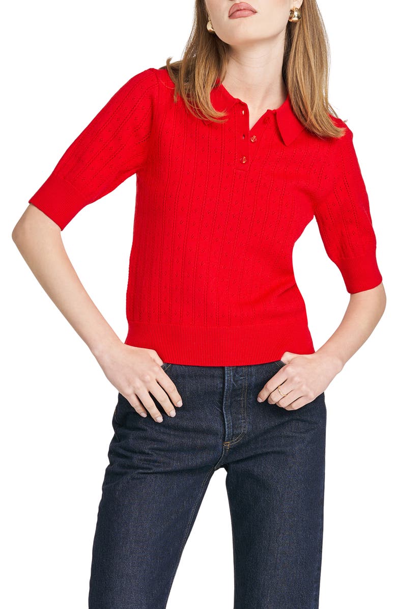 WAYF Taylor Short Sleeve Pointelle Polo Sweater, Main, color, Red