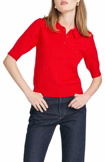 WAYF Taylor Short Sleeve Pointelle Polo Sweater