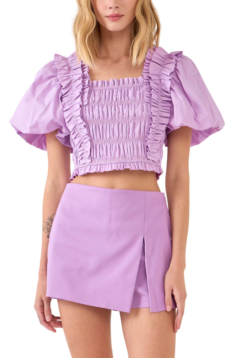 Endless Rose Smocked Puff Sleeve Crop Top, Alternate, color, Lilac