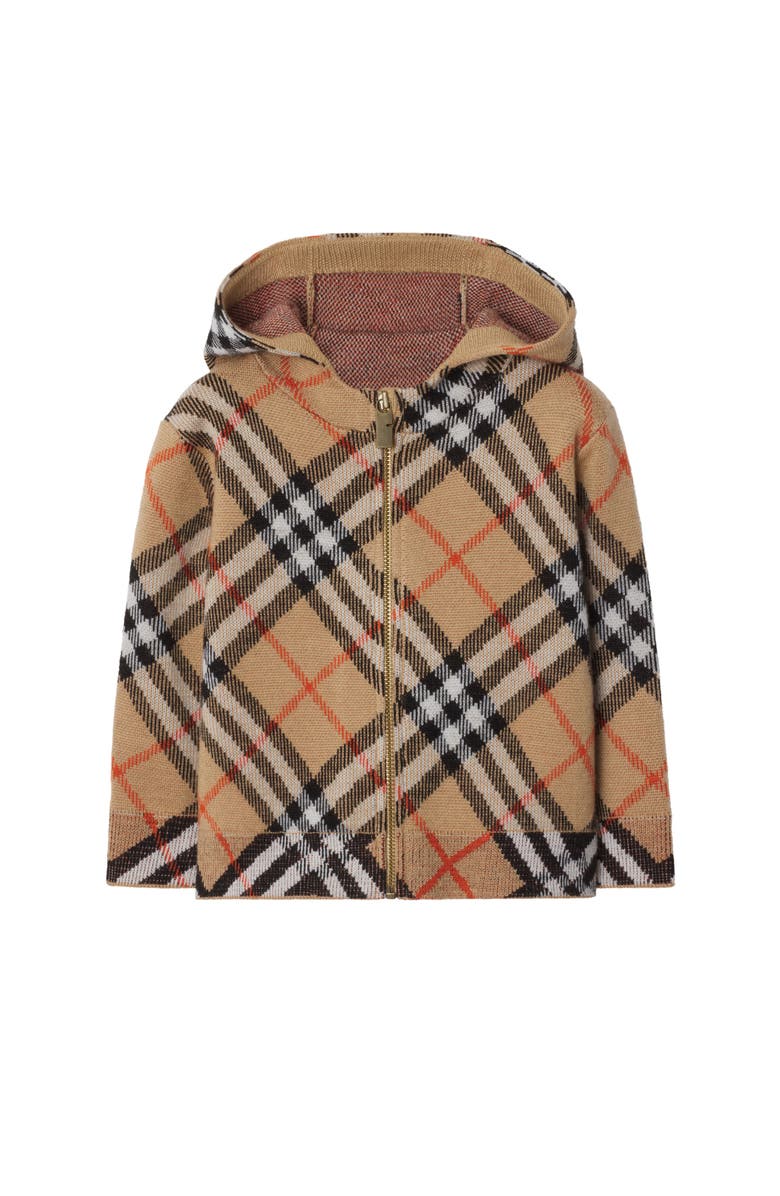 Burberry Check Wool Zip Hoodie, Main, color, Sand