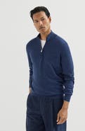 Brunello Cucinelli Cashmere, silk and linen lightweight sweater with half zip