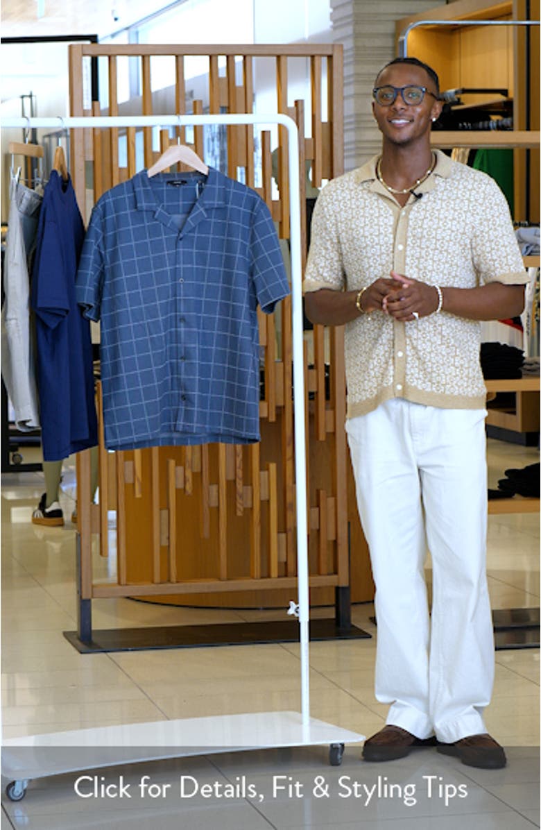 Windowpane Check Cotton Blend Camp Shirt, sales video thumbnail