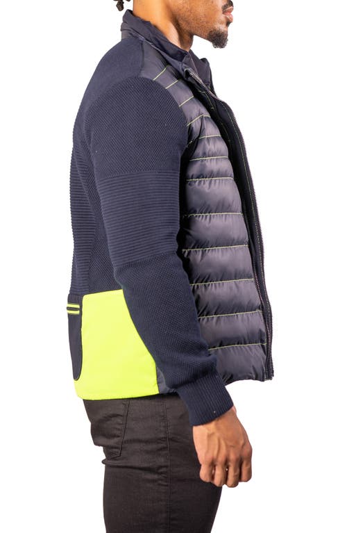 Maceoo Quilted & Knit Bomber Jacket In Blue