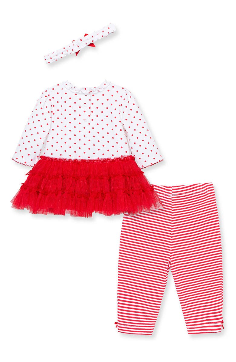 Little Me Christmas Tree Embellished Top, Leggings & Headband Set, Alternate, color, 