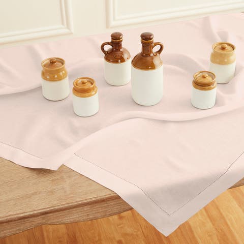 Linen Table Throw - Classic Hemstitch, 52" x 52" Inch, 52" x 52" Inch