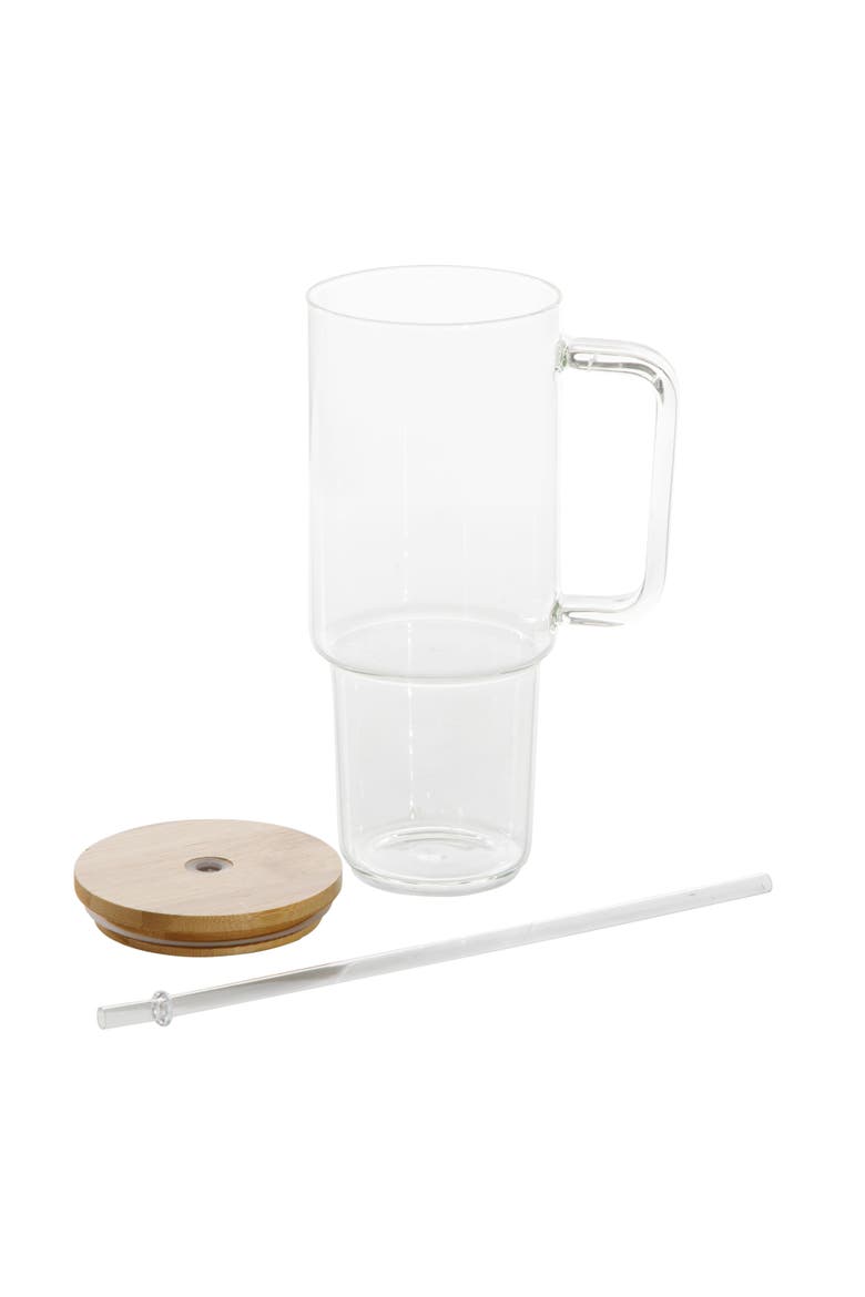 Crafted Calm 34 oz Glass Travel Mug with Handle, Straw and  Lid, Alternate, color, Clear
