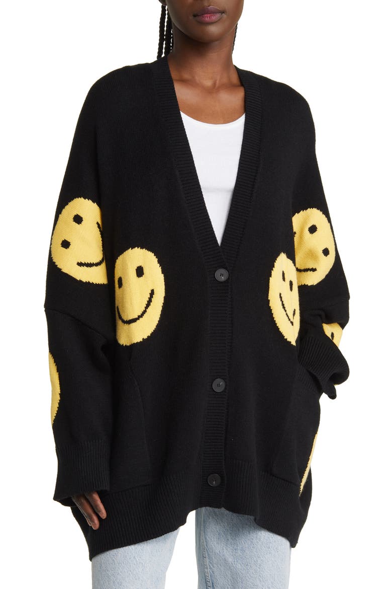 Oversize Open Front Cardigan, Alternate, color, BLACK