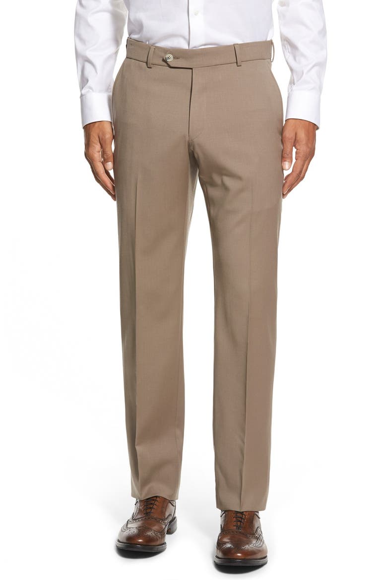Classic Fit Flat Front Solid Wool Dress Pants, Main, color, BRITISH TAN