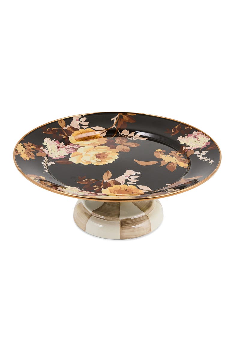 Wild Rose Small Pedestal Platter, Alternate, color, BROWN