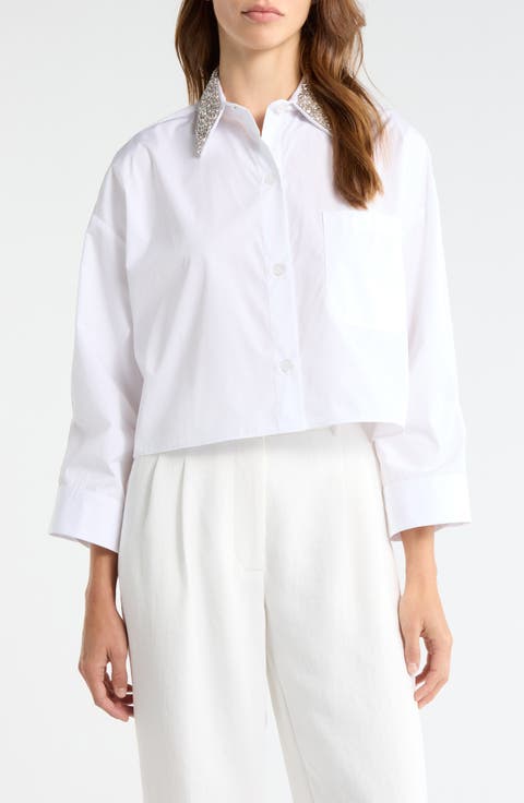 Embellished Collar Cotton Button-Up Shirt