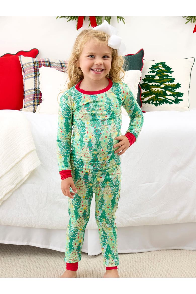 Gender Incusive Holiday Long Sleeve Pajama Set, Alternate, color, Green Jolly Grove