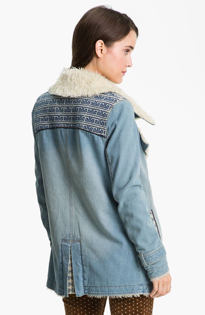 Free People Faux Shearling Lined Denim Coat, Alternate, color, 