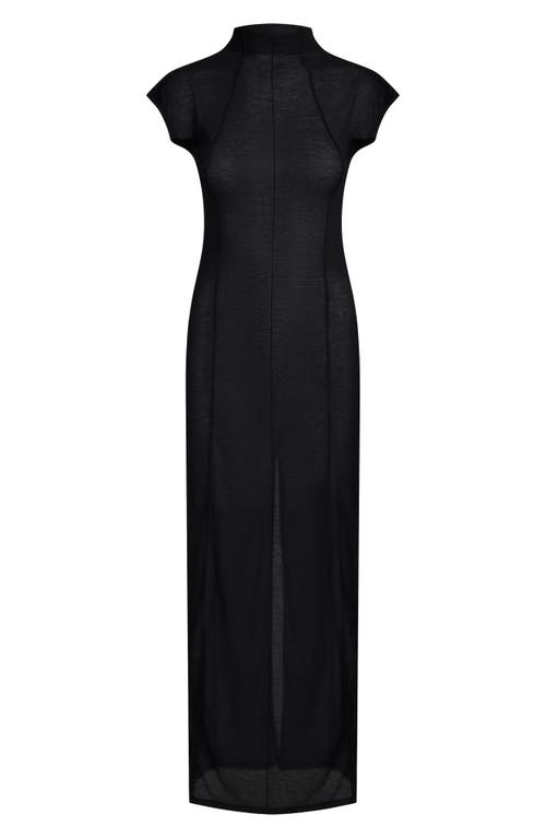 Lioness Redefined Exposed Seam Semisheer Maxi Dress In Onyx