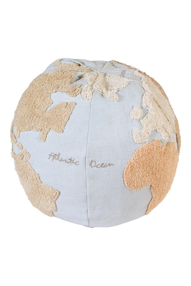 World Map Pouf, Main, color, LIGHT BLUE NATURAL LINEN