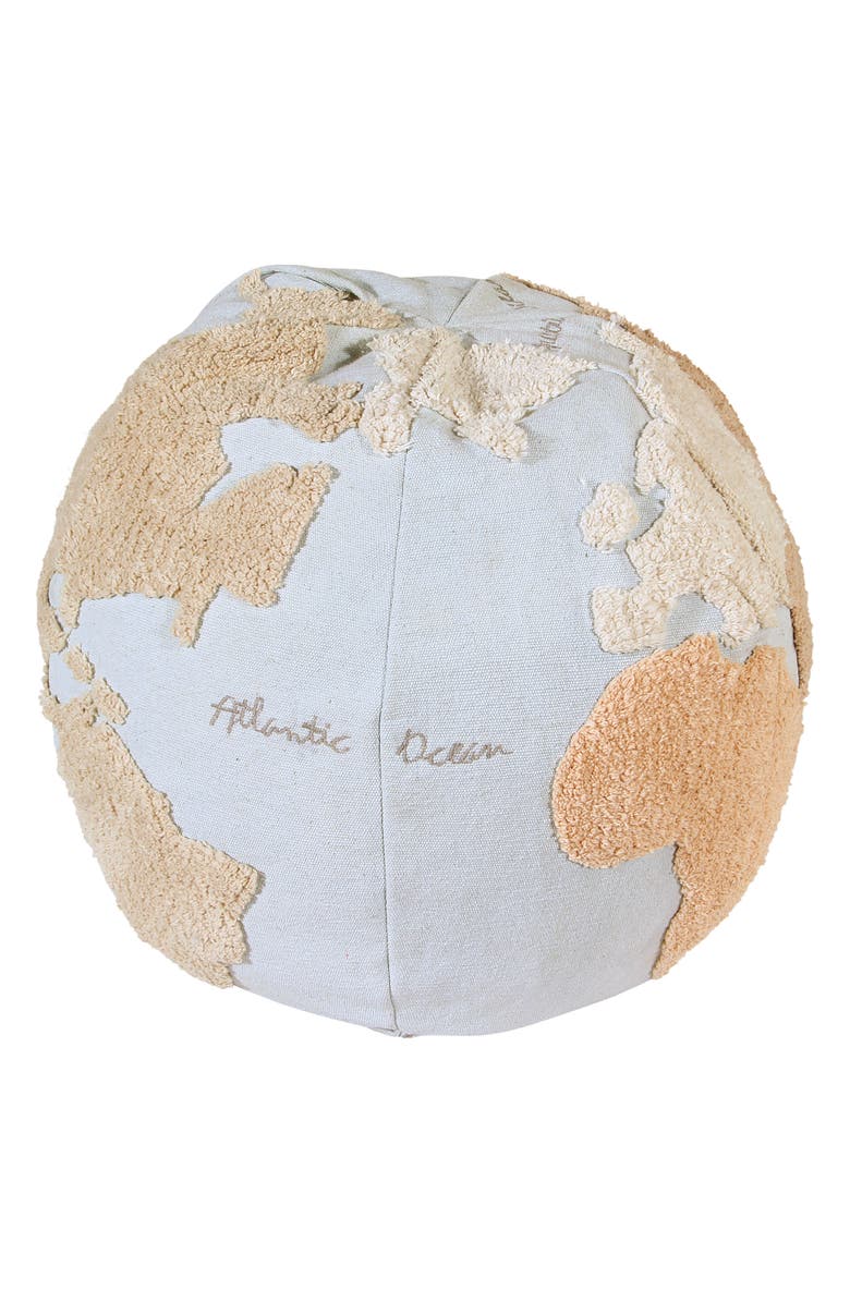 Lorena Canals World Map Pouf, Main, color, Light Blue Natural Linen