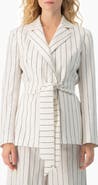 IVONNE Pinstripe Self-Tie Belted Wrap Tailored Blazer