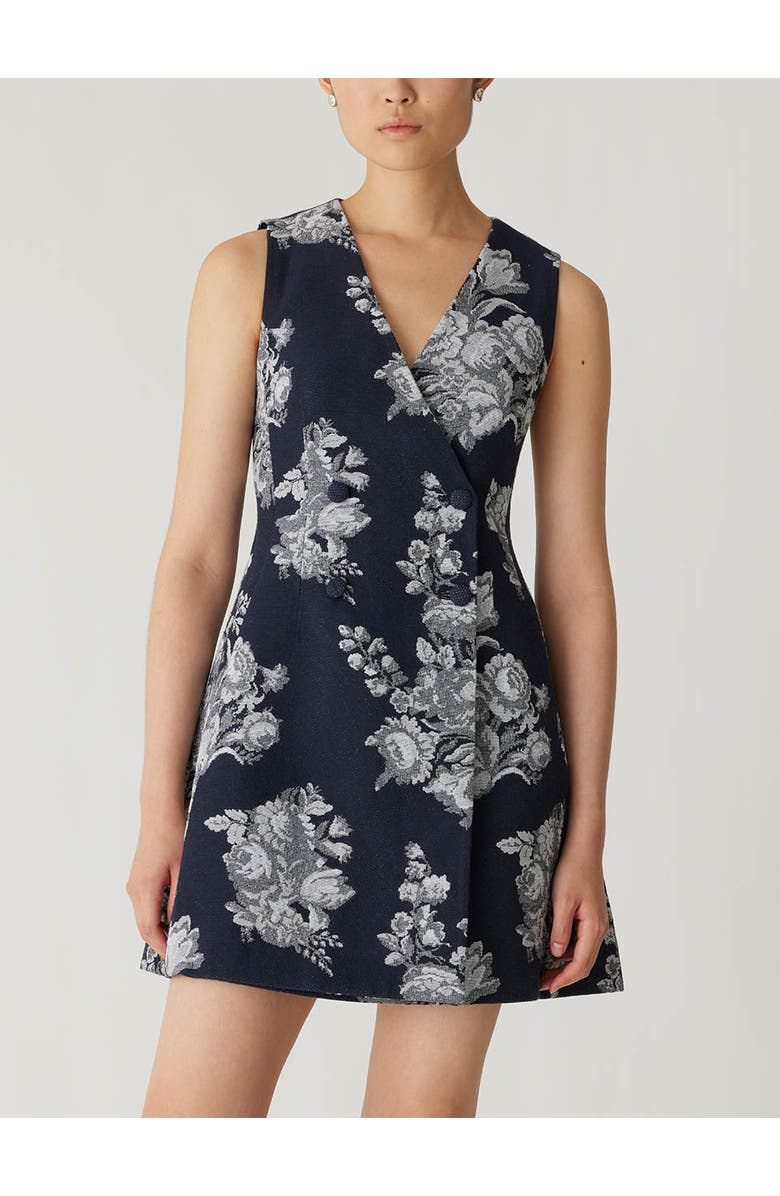 Rebecca Taylor Venice Toile Jacquard Double Breasted Mini Dress, Alternate, color, Indigo Combo
