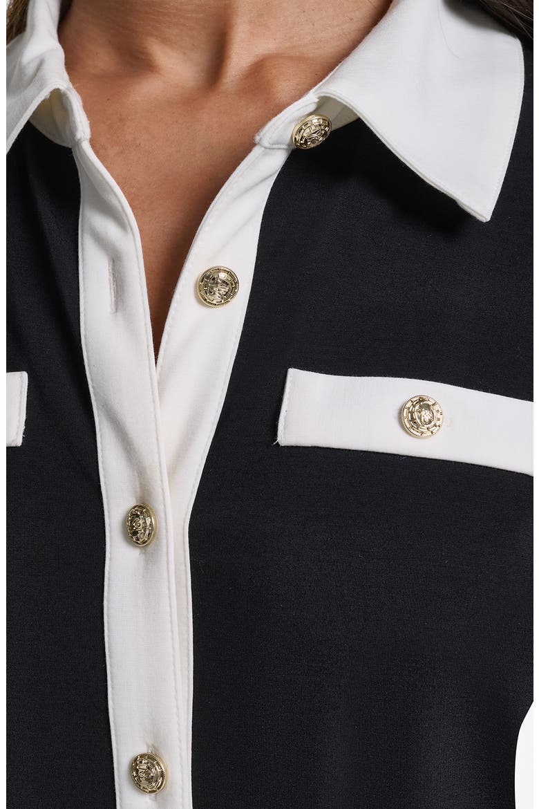 Contrast Trim Collared Knit Top, Alternate, color, BLACK