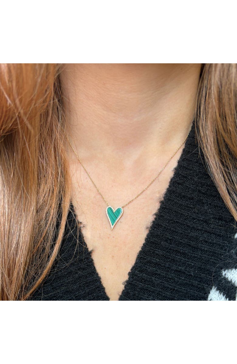 The Lovery Fine Jewelry Malachite Diamond Halo Heart Necklace, Alternate, color, 