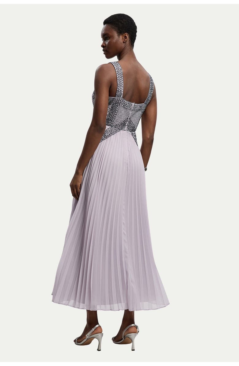 Karen Millen Petite Embellished Pleated Midi Dress, Alternate, color, Lilac