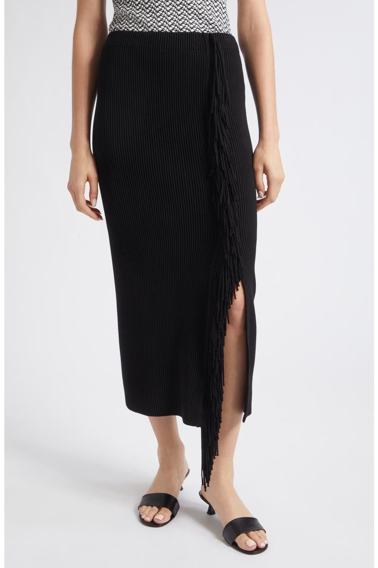High Waist Side Fringe Skirt, Main, color, SOLID BLACK