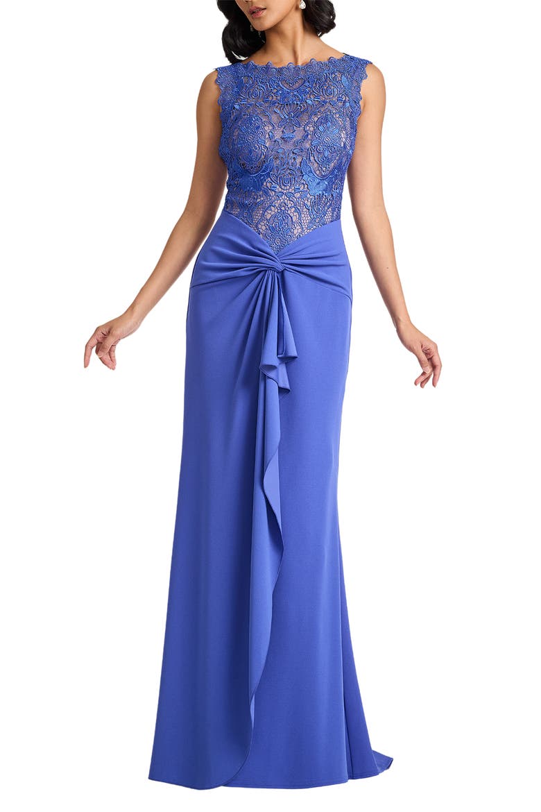 Lace Bodice Twist Front Gown, Alternate, color, BLUE IRIS