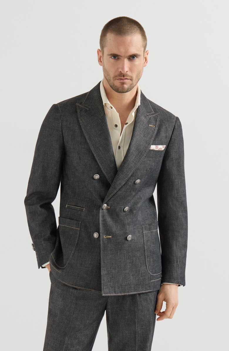 Brunello Cucinelli No-fade denim deconstructed blazer, Main, color, Dark Grey