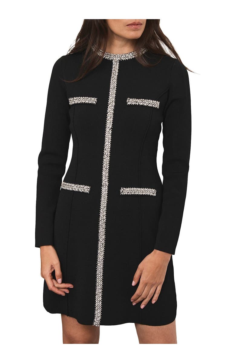 MINT VELVET Embellished Trim Mini Dress, Alternate, color, Black