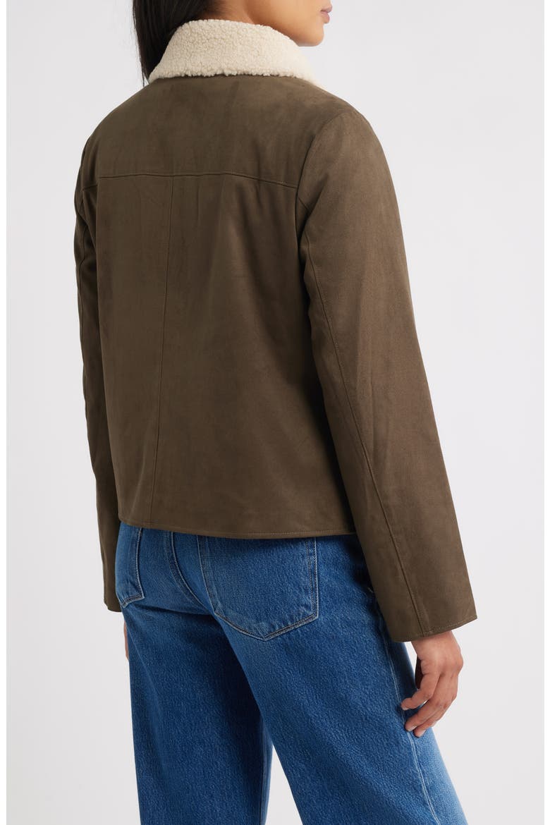 Faux Leather Jacket with Faux Shearling Collar, Alternate, color, LODEN