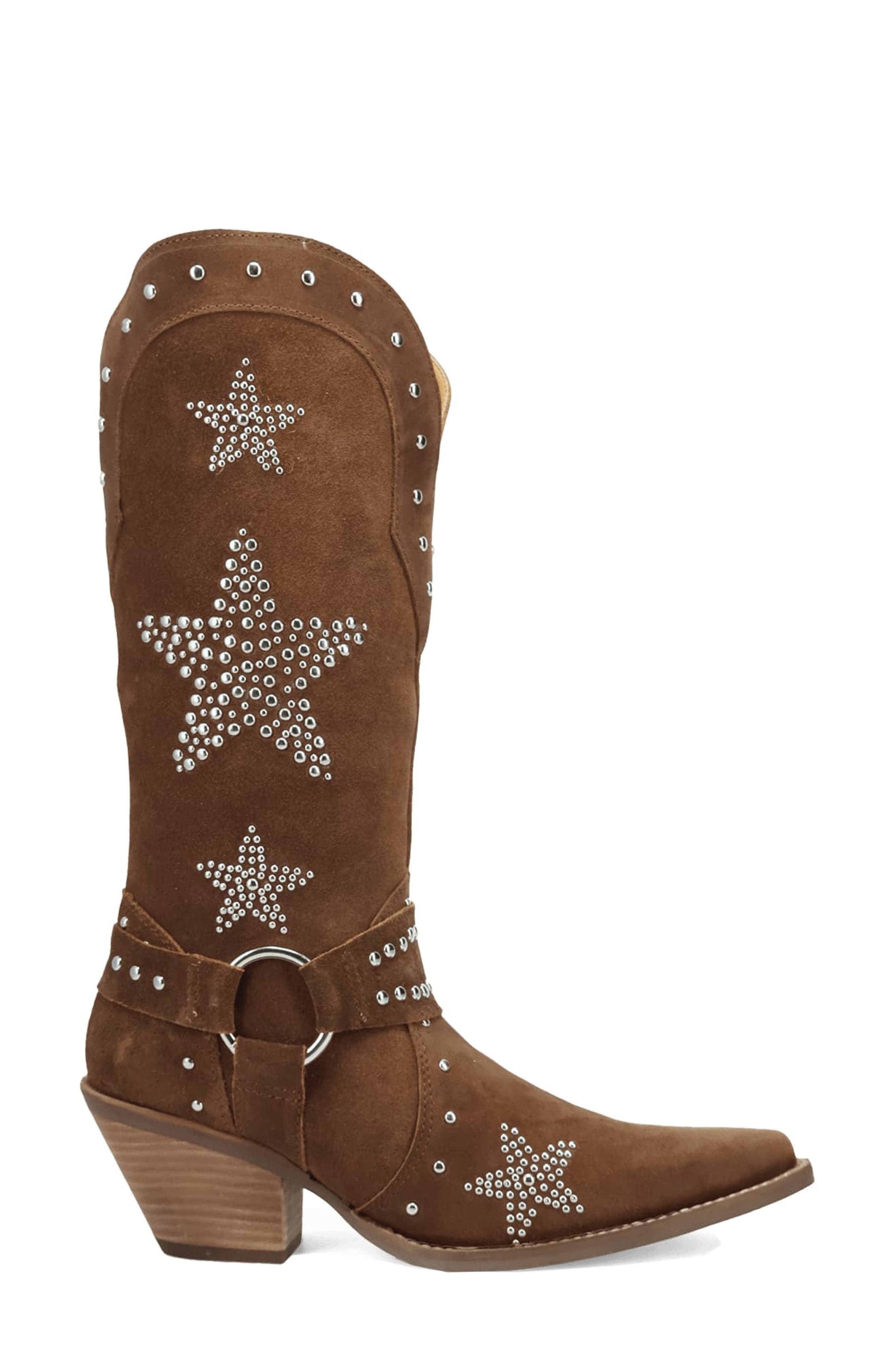 Lucky Stars Knee High Western Boot, Alternate, color, BROWN