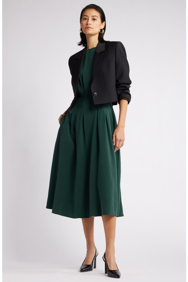 Pleated A-Line Dress, Alternate, color, GREEN PARK