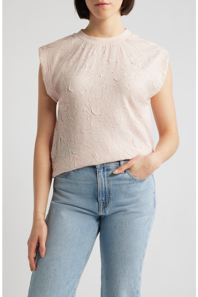 Mixed Media Crinkle Jacquard Top, Main, color, ANGEL PINK