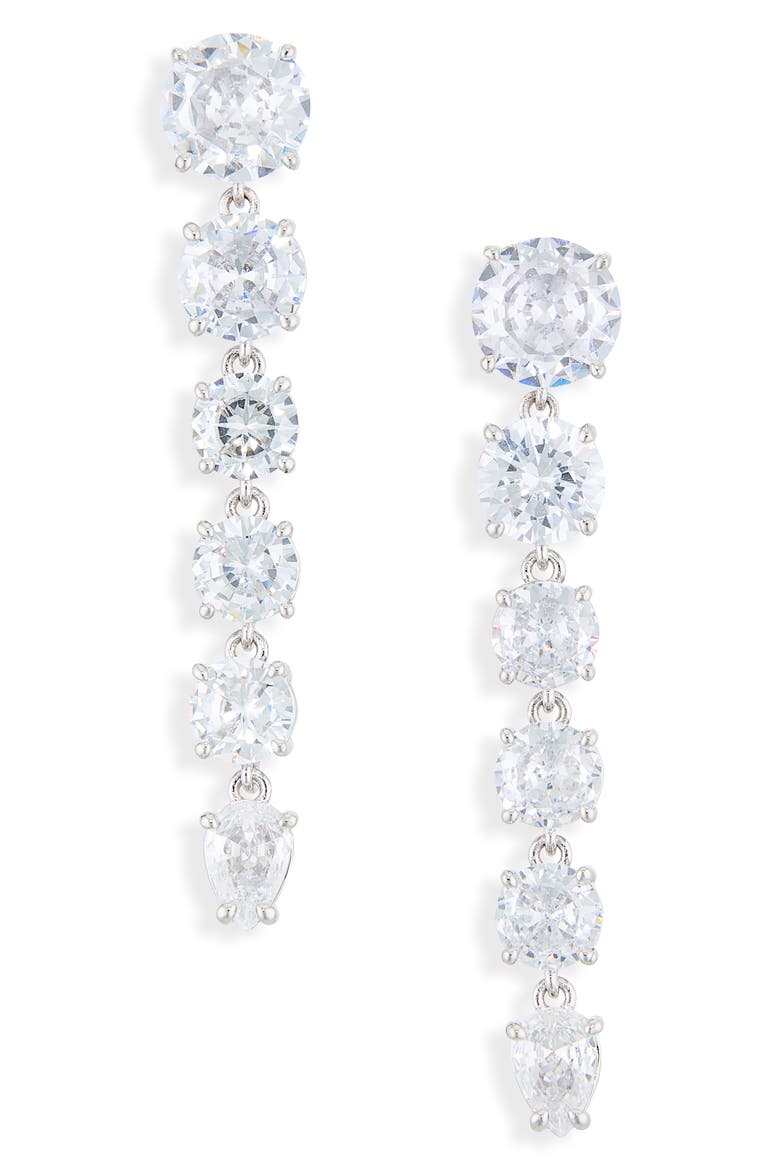 Jazmine Graduated Linear Drop Earrings, Main, color, RHODIUM