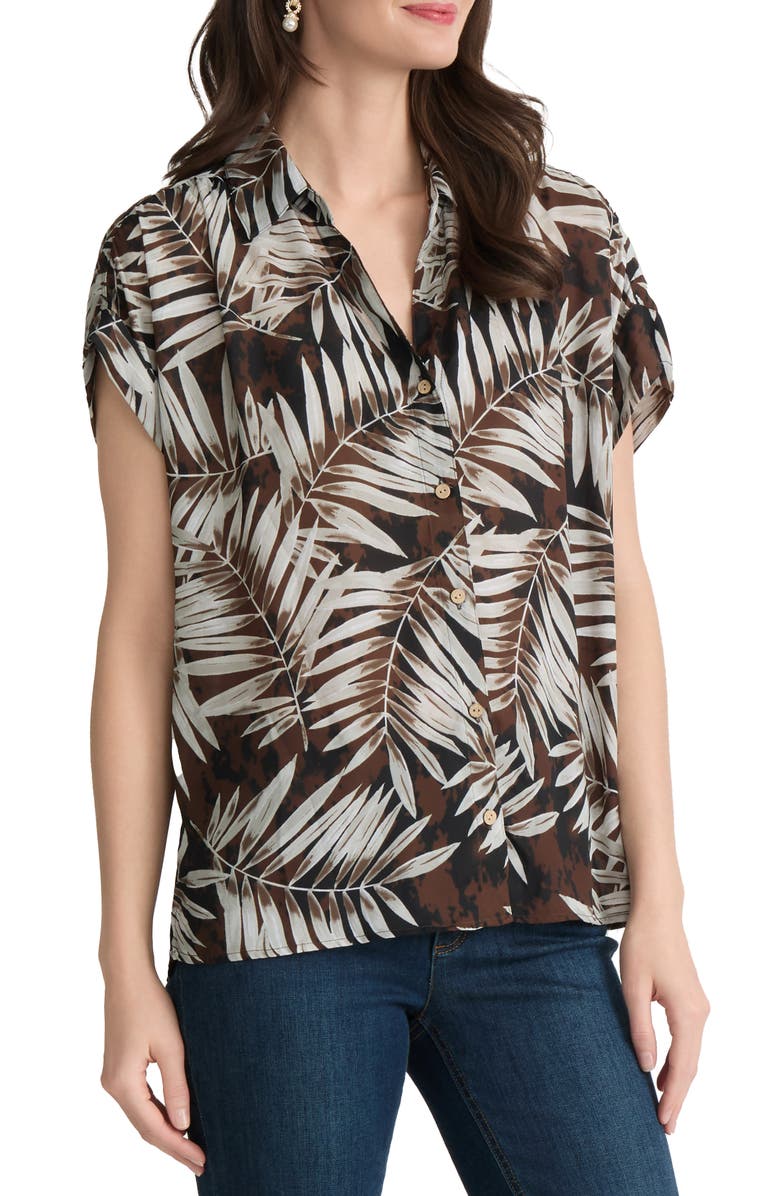 Jones New York Print Short Sleeve Shirt, Alternate, color, Fudge Multi