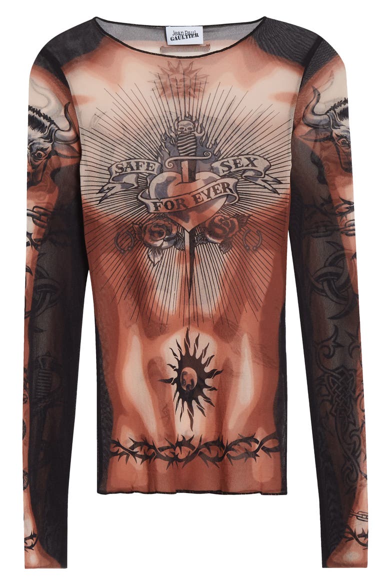 Re-Edition Tattoo Trompe l'Oeil Long Sleeve Mesh Top (Women