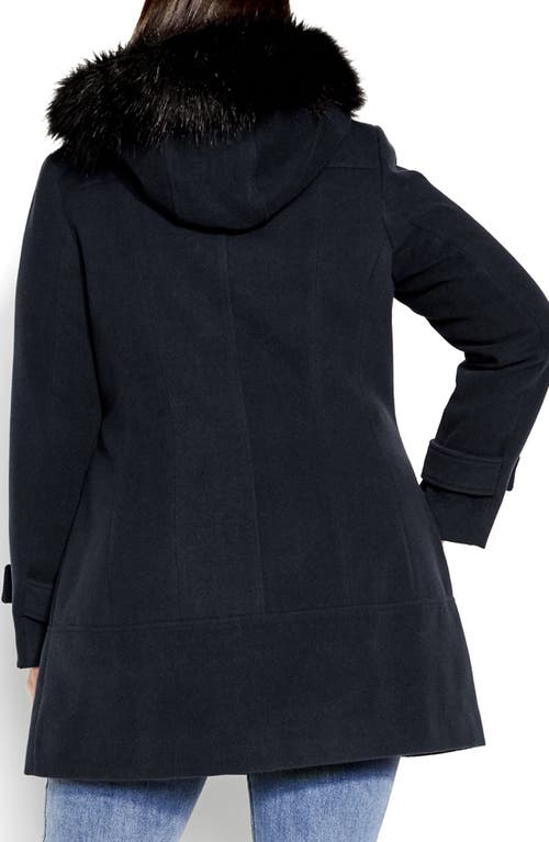 City Chic Wonderwall Coat With Faux Fur Collar In Black