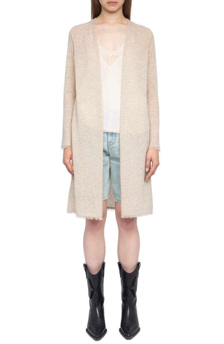 Zadig & Voltaire Pointelle Stars Fray Cashmere Cardigan, Main, color, 