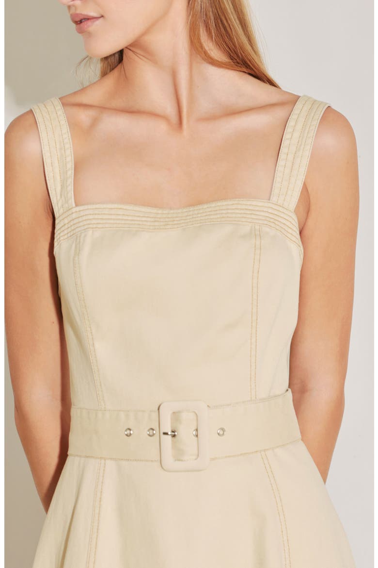 Belted A-Line Midi Dress, Alternate, color, NEUTRAL