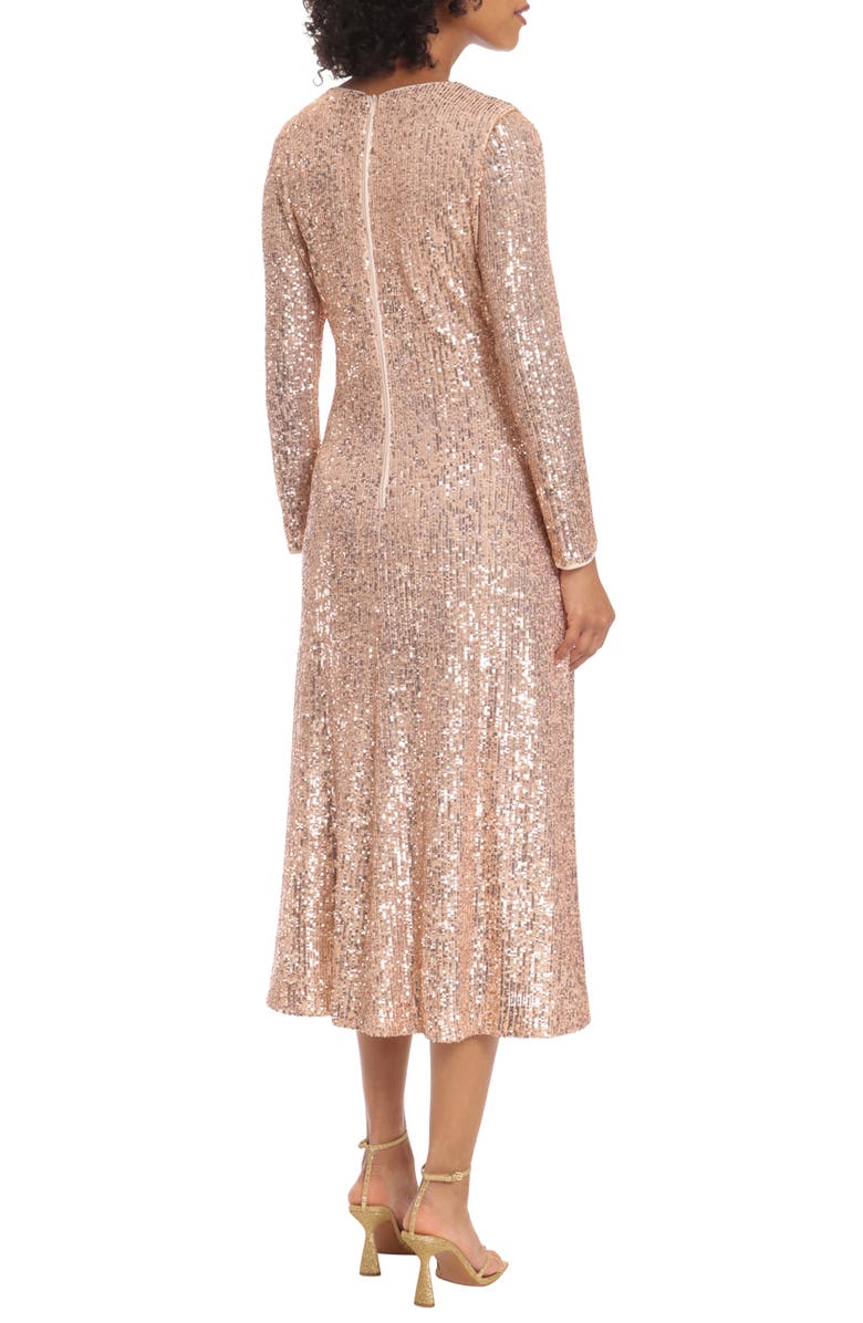 Maggy London Sequin V-Neck Long Sleeve Midi Dress, Alternate, color,