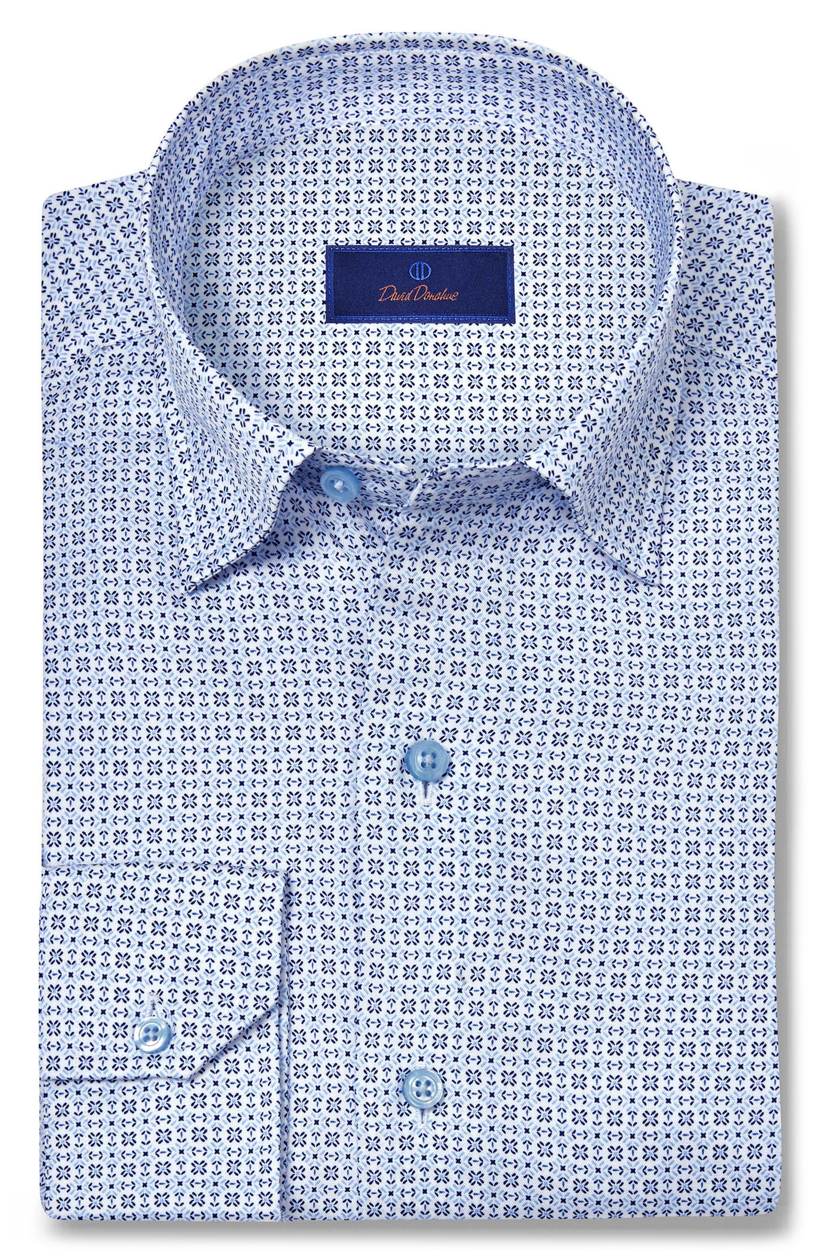 David Donahue Geometric Print Cotton Sport Shirt