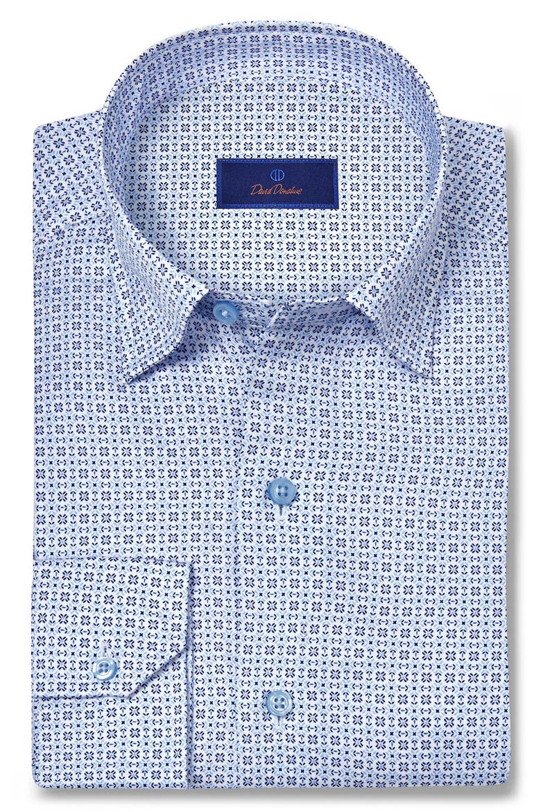 Geometric Print Cotton Sport Shirt, Main, color, WHITE/ BLUE