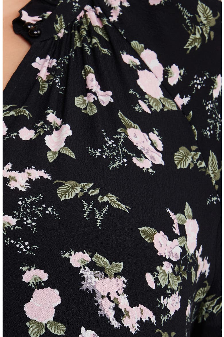 Pink Blossom Long Sleeve Floral Print Dress, Alternate, color, BLACK/ LEAF