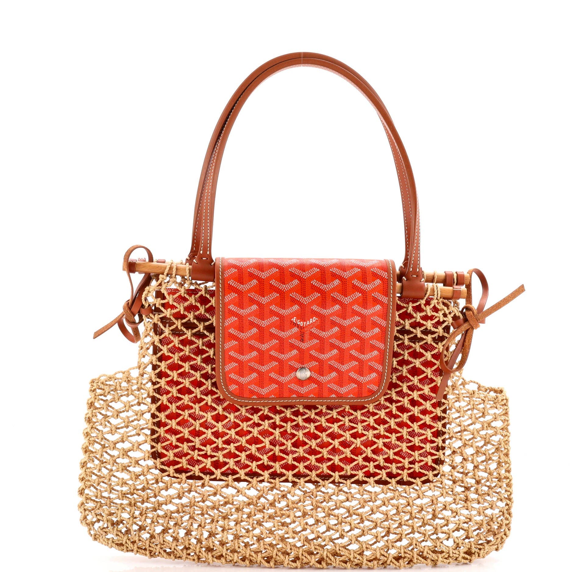 Pre-Owned Goyard Aligre Bag Raffia Net with Coated Canvas, Main, color, Orange