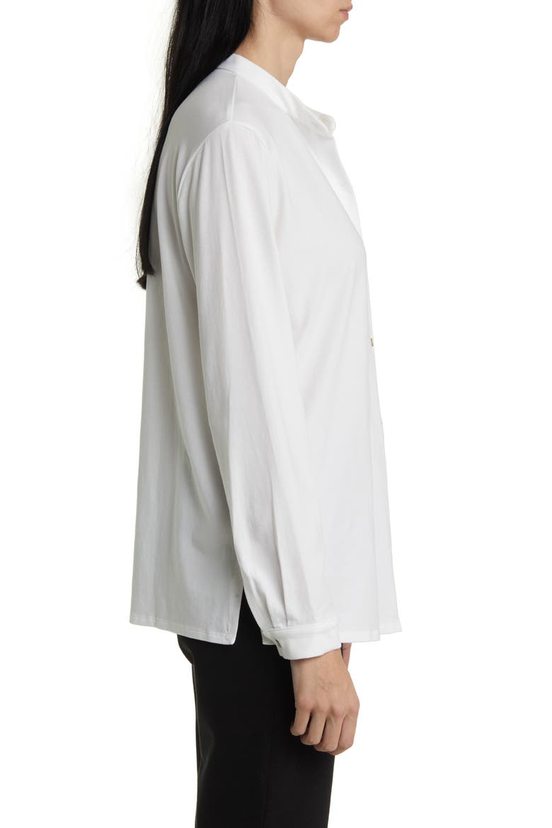 Band Collar Jersey Button-Up Shirt, Alternate, color, WHITE