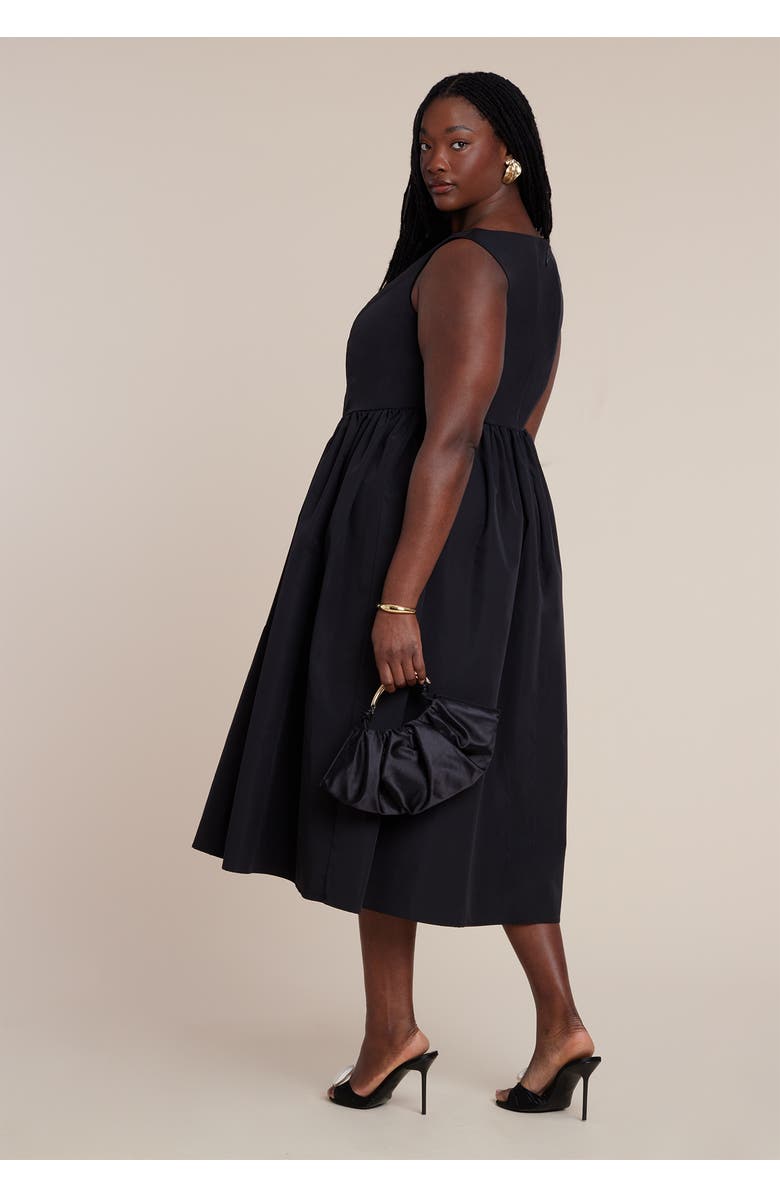 ELOQUII Boat Neck Flare Midi Dress, Alternate, color, Black Onyx