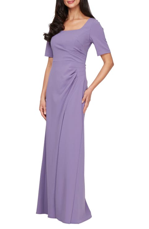 Side Ruched Stretch Crepe Gown