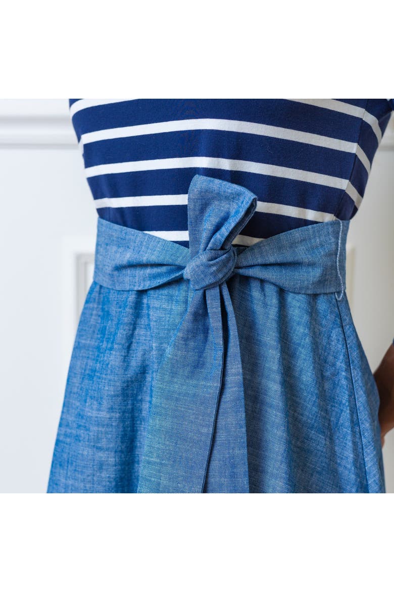 Women's French Jersey Skater Dress, Alternate, color, Navy and White with Chambray
