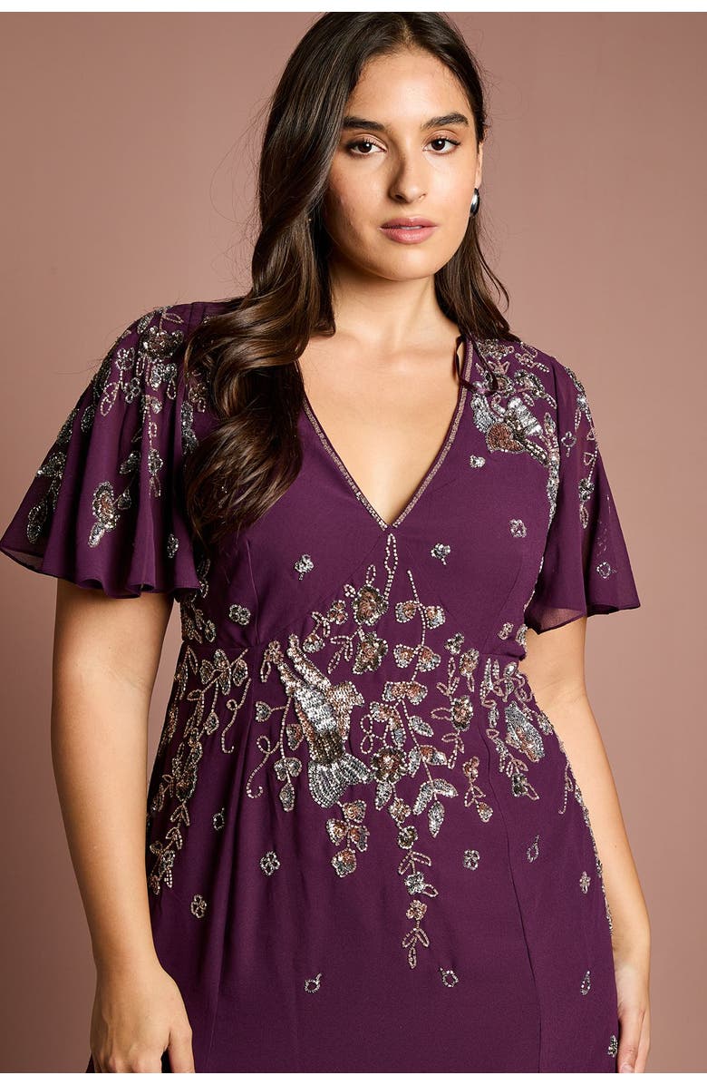 Coast Plus Floral Embellished Midi Dress, Alternate, color, Wine