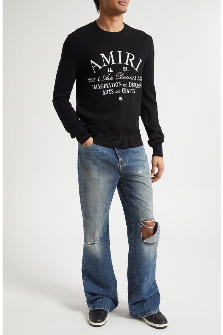 Arts District Embroidered Cotton Crewneck Sweater, Alternate, color, BLACK