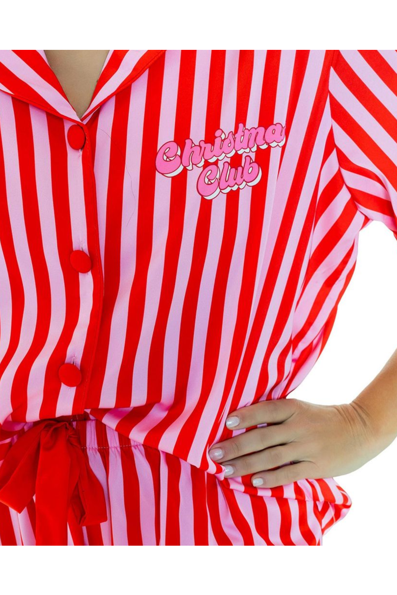 Christmas Club Short Sleeve Shorts Set, Alternate, color, Red and White Stripe